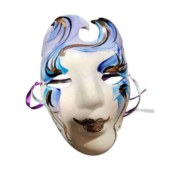 Face Mask Hand Painted with Ribbons Wall Hanging Art Wall Decor - Picture 9 of 10